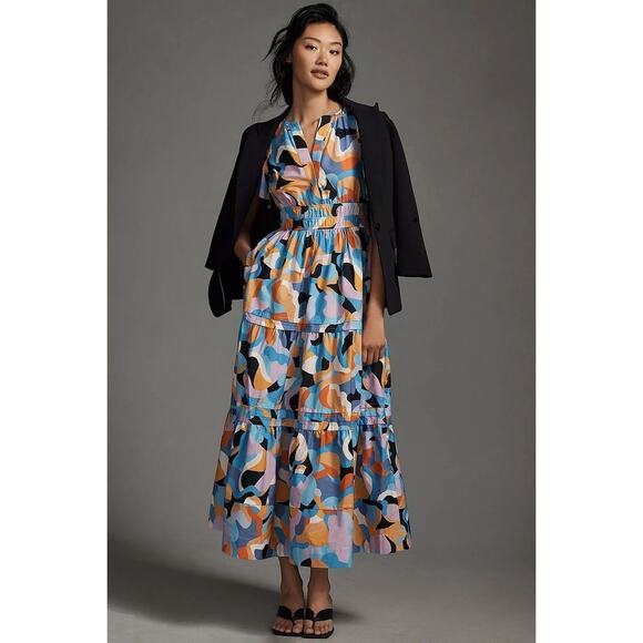NWT Anthropologie The Somerset Maxi Dress $168 XXS Orange Abstract - Picture 1 of 6